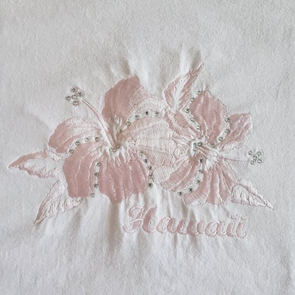 COTTON Soft Hawaii Embroidered Crew Neck Short Sleeves T Shirt SZ L - Picture 6 of 11